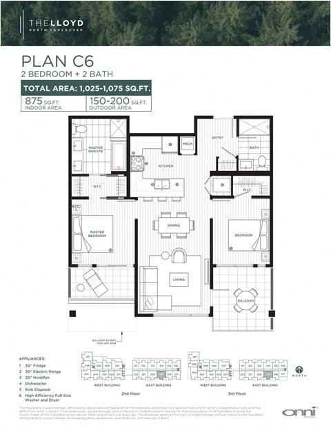 Floor plan for 2 beds, 2 baths, 876 sqft